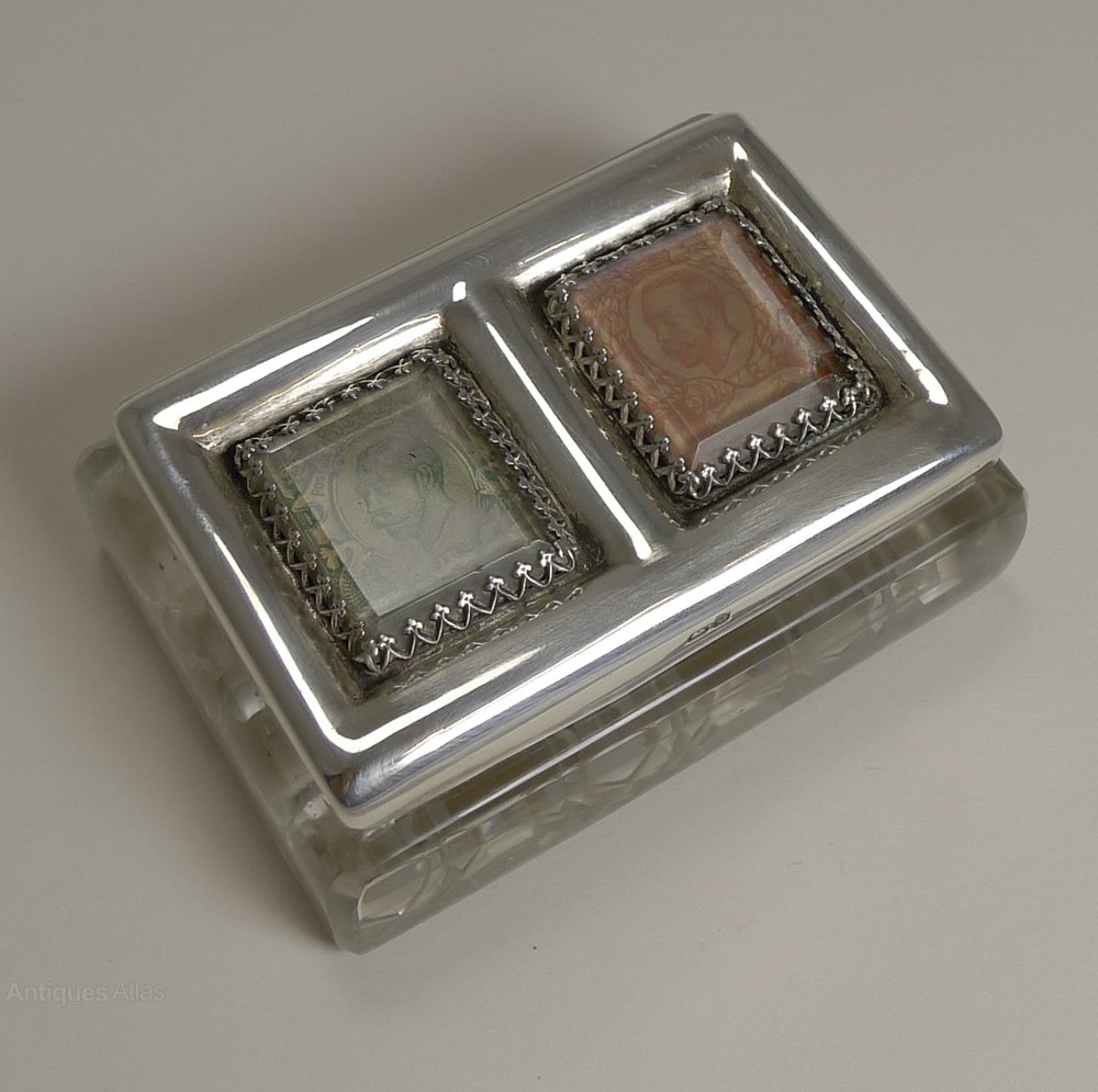 Antiques Atlas Crystal & Silver Double Postage Stamp Box 1902
