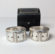 Pair Victorian "Belt" Sterling Silver Napkin Rings