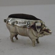 Small Edwardian Figural Silver Pin Cushion - Pig 