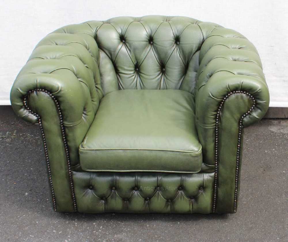 Antiques Atlas Green Leather Buttoned Back Tub Armchair