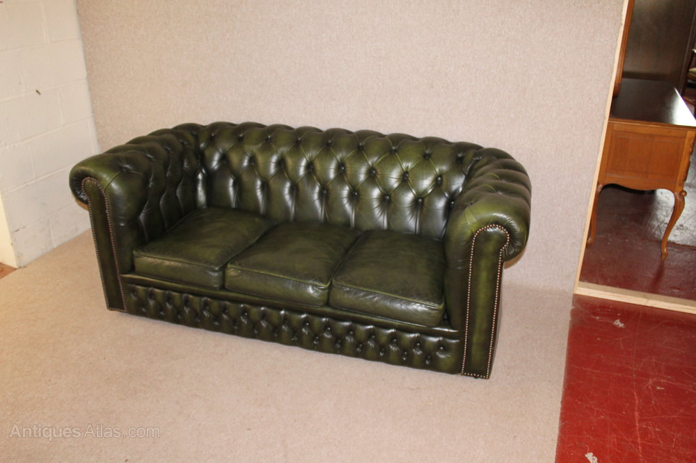 Antiques Atlas Green Chesterfield 3 Seater Leather Sofa