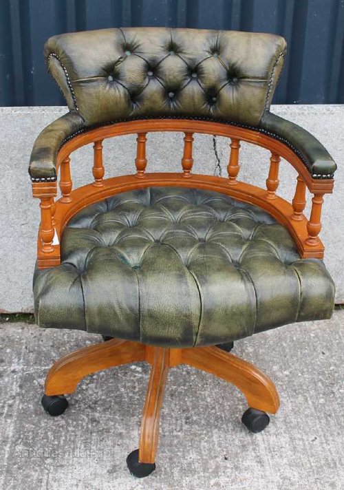 Antiques Atlas Green Leather Captains Chair