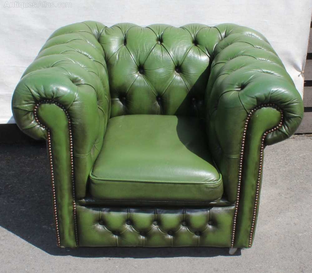 Green Leather Tub Chair In Good Condition Antiques Atlas