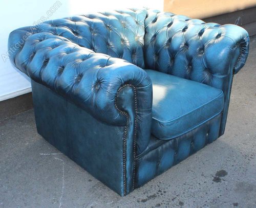 Antiques Atlas Large Blue Leather Chesterfield Tub Armchair Blue Leather Chesterfield Tub Armchair, Blue Leather Armchair