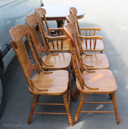 Large Golden Oak Dining Table + 6 Matching Chairs Antiques Atlas