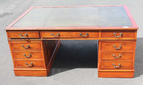Antiques Atlas Large Mahogany Partners Desk Green Leather Top