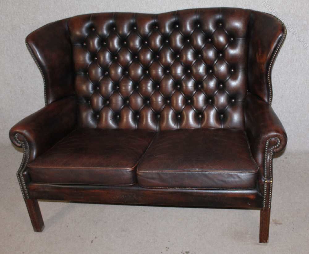 Antiques Atlas Queen Anne Style 2 Seater Leather Wing Back
