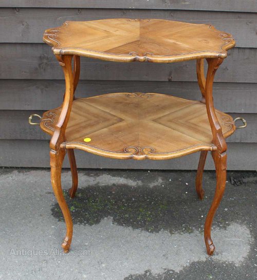 Two Tier Walnut Tea Table With Inlay Detailing Antiques Atlas Two Tier Walnut Tea Table With Inlay