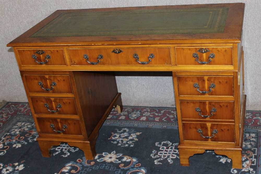Antiques Atlas Yew Wood Pedestal Desk With Green Leather Top