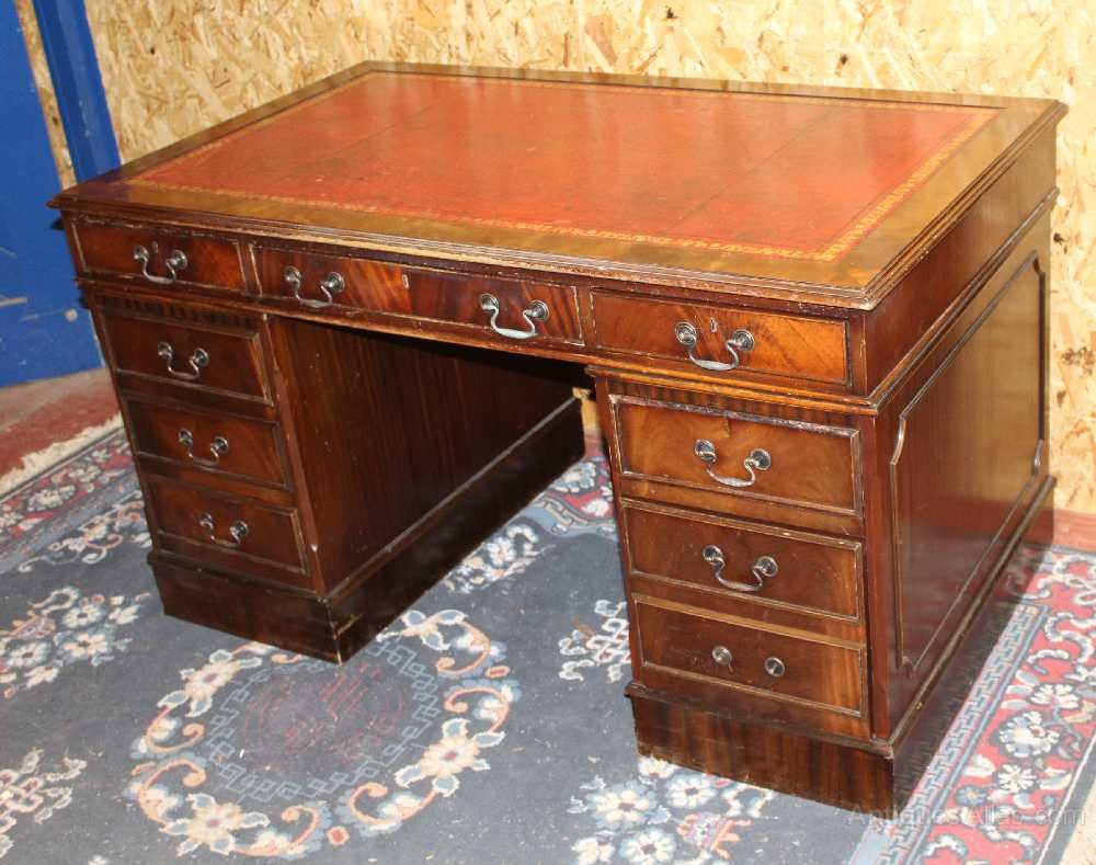 Antiques Atlas Mahogany Pedestal Desk With Red Leather Inset