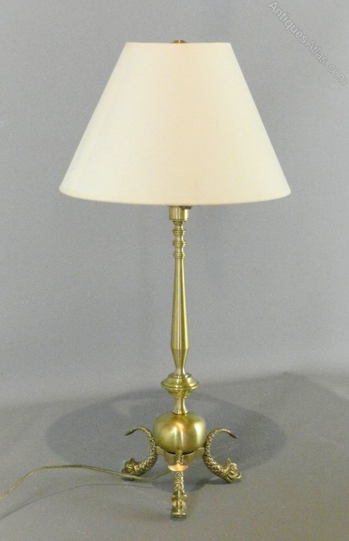 French Brass Table Lamp With Serpent Feet