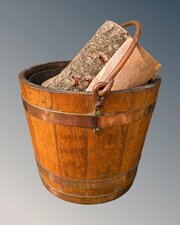 19th Century Coopered Oak & Copper Coal Bucket