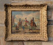 19th Century Oil Painting Falconry On Horseback