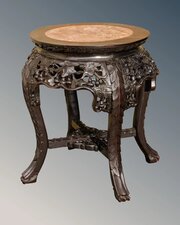 Antique Chinese Rosewood & Rouge Marble Jardiniere