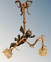 Antique French Bronze And Ormolu Chandelier Twin L