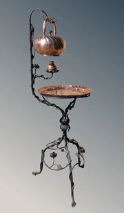 Arts And Crafts Copper Kettle And Table On Wrought