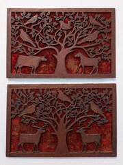 Charming Pair Folk Art Carved Wood Panels Arts & C