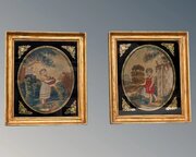 Charming Pair Of Early 19th Century Silk Work  Young Girl