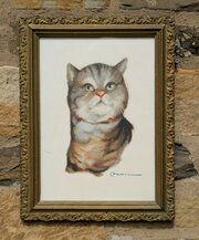 Charming Portrait Of A Stylish Cat In Oil Pastels