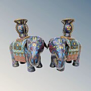 Fine Pair Of Chinese Cloisonne Elephants Qing Peri