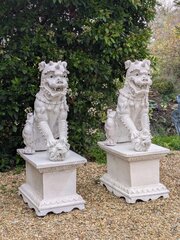 Imposing Antique Dogs Of Fo Glazed Terracotta Drag