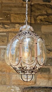 Large Murano Wire Cage Blown Glass Lantern