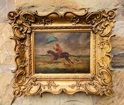 Oil Painting Monkey Riding A Donkey 19th Century