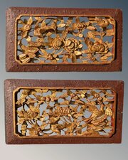 Pair Antique Chinese Carved Gilt Wood Temple Panel