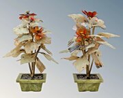 Pair Chinese Hardstone Jade Flower Jardiniere Bonsai Tree 