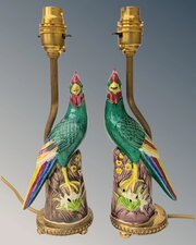 Pair Porcelain Lamps Asiatic Pheasants
