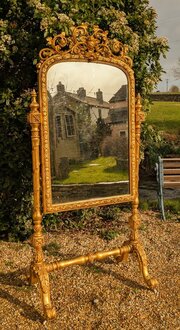 Rare Antique Gilt Wood Cheval Dressing Mirror