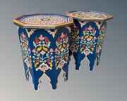 Rare Pair Of Folk Art Painted Middle Eastern Table
