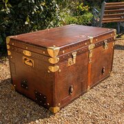 19th C Studded Crocodile Leather Military Chest