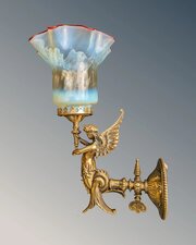 Stunning Victorian Brass Lamp Wall Light Winged Mermaid 