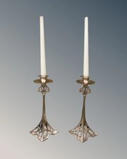 Stylish Art Nouveau Silver Plated Candlesticks