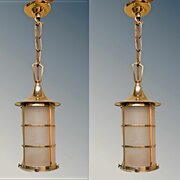 Stylish Pair Of Arts & Crafts Pendant Lights