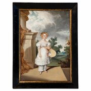 19c Naive Oil Painting Of A Young Girl