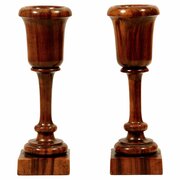 English Turned Pair Lignum Vitae Urn Spill Vases