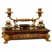 French Gilded Bronze Inkwell & Candlestand, 19th C