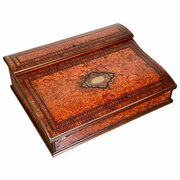 French Walnut Burr Campaign Writing Slope, 19th C