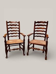Wavy Ladderback Rush Seat Chairs In Ash, C1840