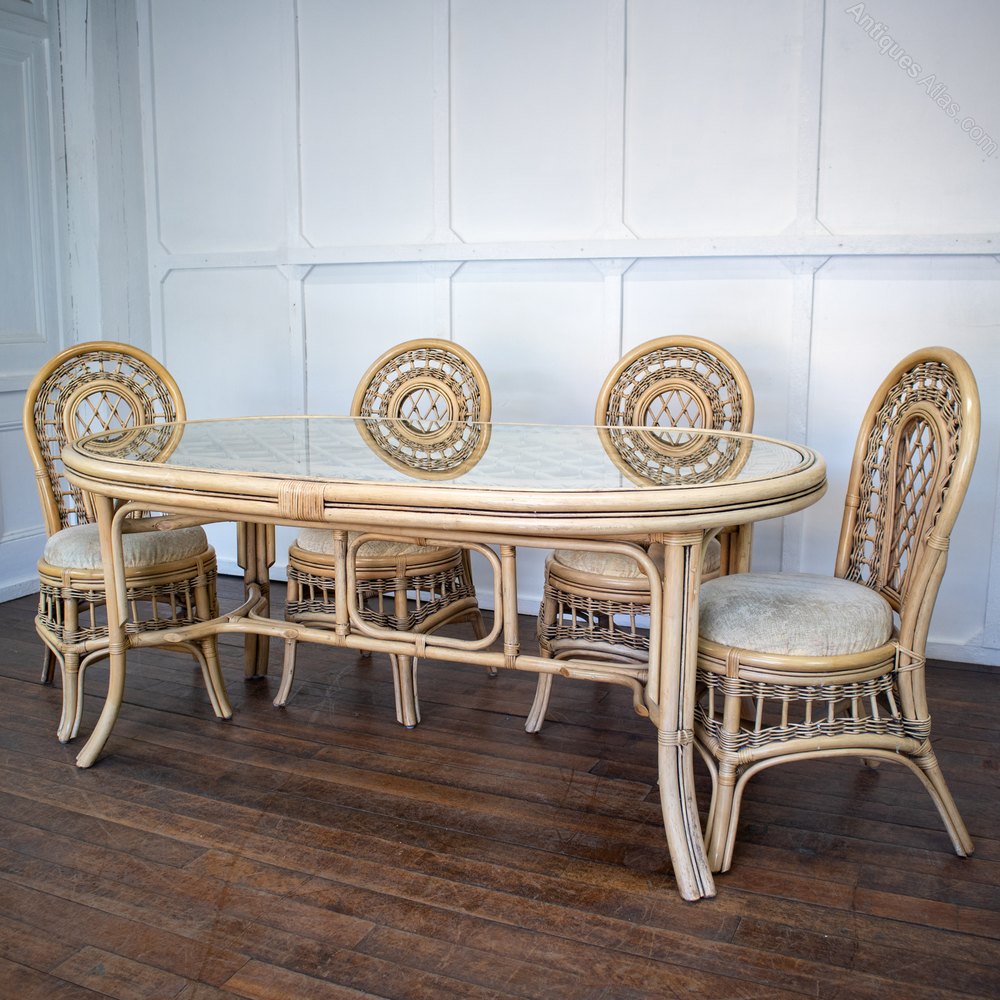 Antiques Atlas Large Glass Topped Bamboo Table And Chairs
