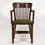 Vintage Oak Office Chair With Green Seat