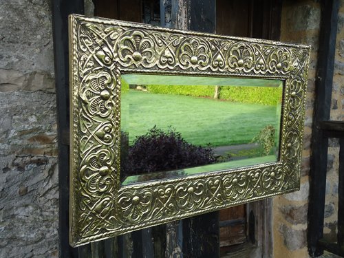 Arts & Crafts brass mirror or overmantle