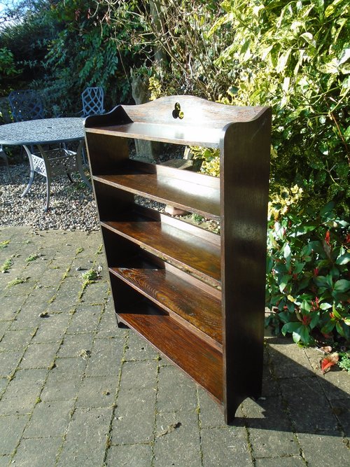 Arts & Crafts Oak Bookcase With Pierced Trefoil as179a3902 Antiques Atlas