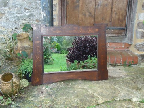 Arts & Crafts oak overmantle. Mirror