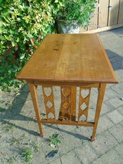 Arts & Crafts Oak Table With Hearts & Diamonds