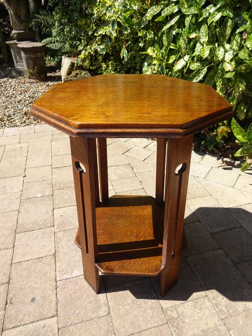 Arts & Crafts octagonal table on pierced legs