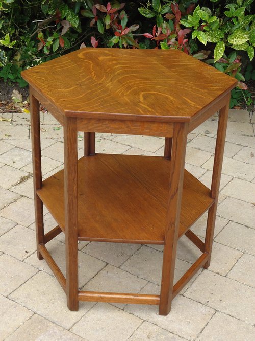 Arts & Crafts two tiered table in oak