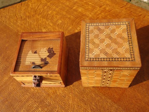 Two novelty inlaid cigarette boxes